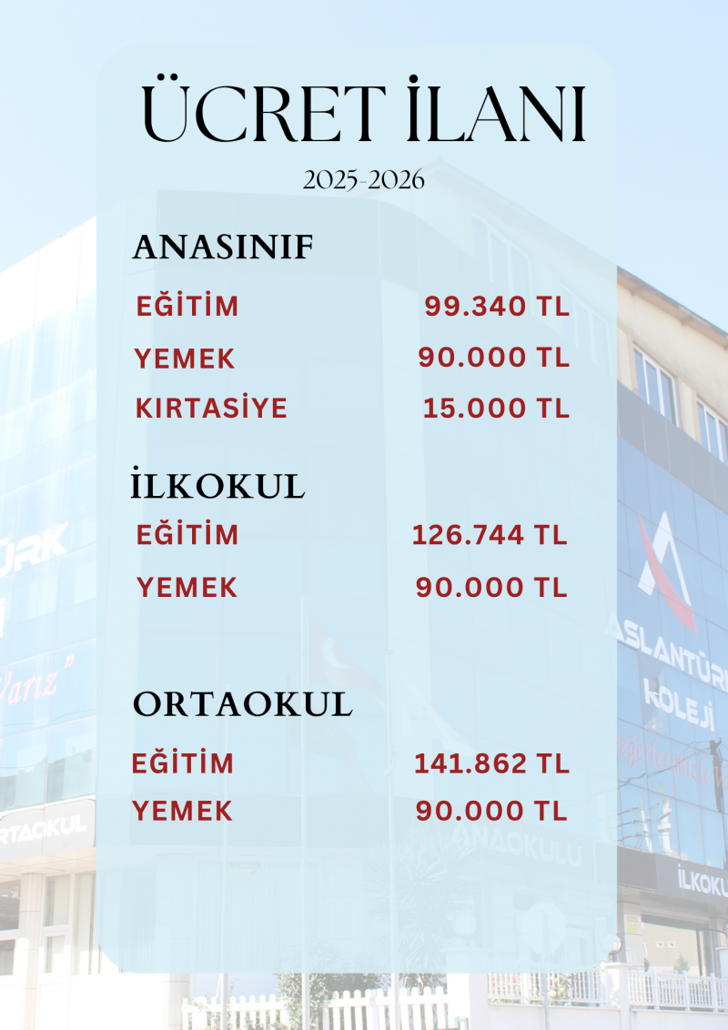 2025-2026 ÜCRET İLANI
