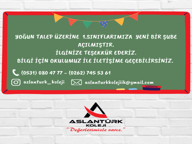 YENİ 1. SINIF ŞUBEMİZ AÇILMIŞTIR...